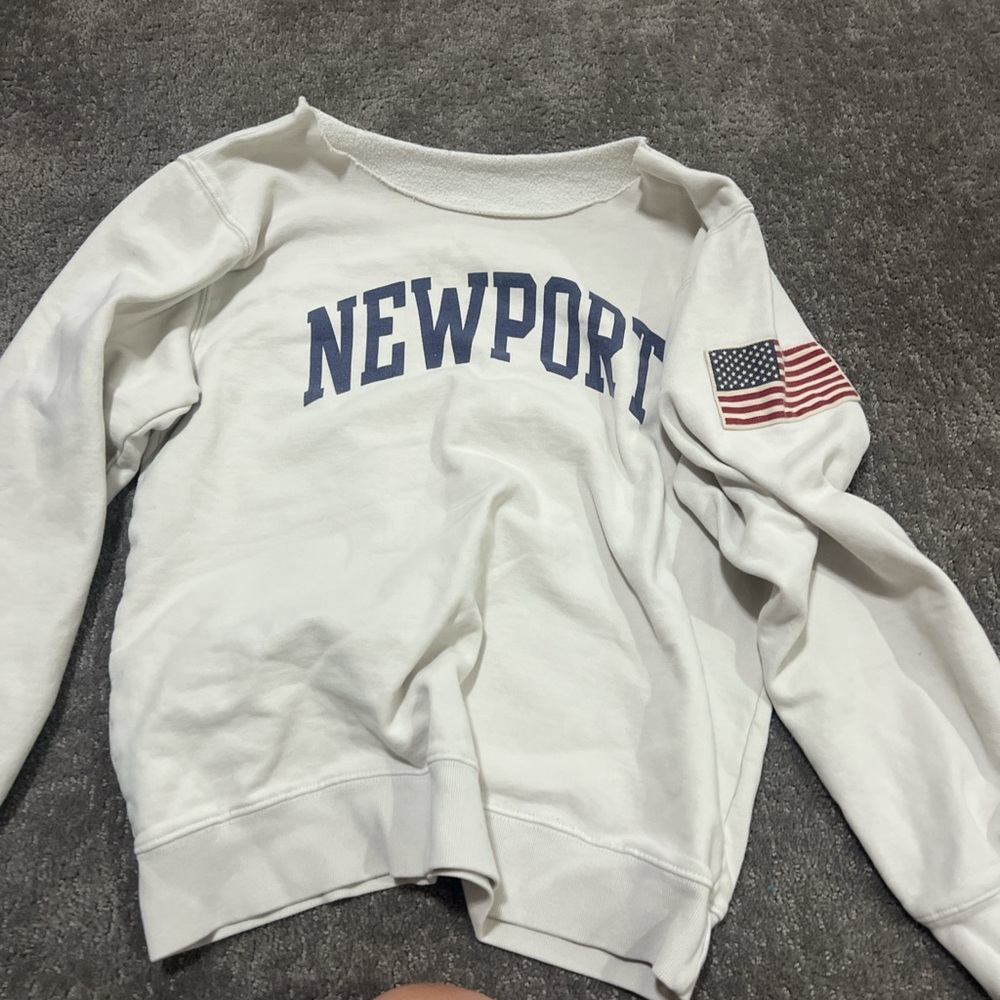 Brandy Melville White Newport Sweatshirt with Flag Patch